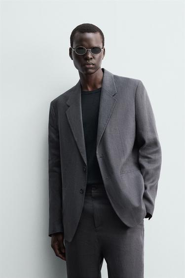 100% LINEN SUIT BLAZER - Dark grey by Zara