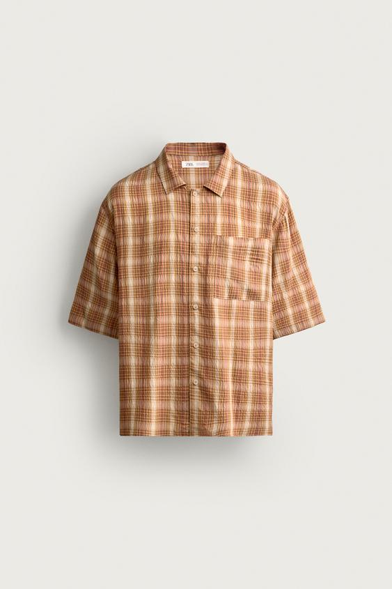 CAMISA RELAXED FIT CUADROS - Naranja claro de Zara - Imagen 0