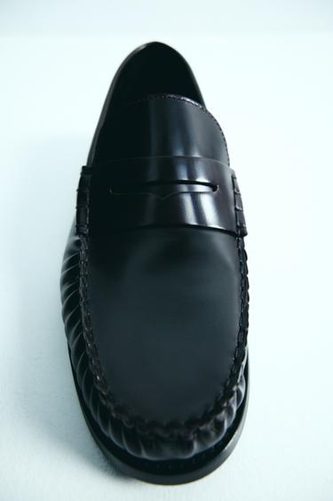 LEATHER PENNY LOAFERS - Burgundy Red by Zara