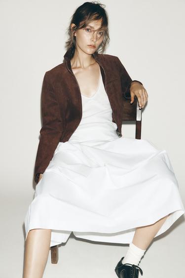 CHAQUETA PIEL ANTE - Coñac de Zara