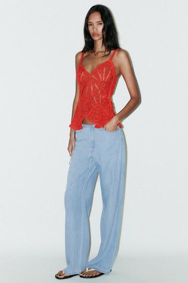 CROCHET PEPLUM TOP - Red by Zara - Image 0