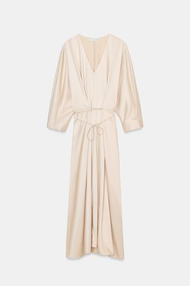 ROBE TUNIQUE SATINÉE AVEC CEINTURE ZW COLLECTION - Écru de Zara