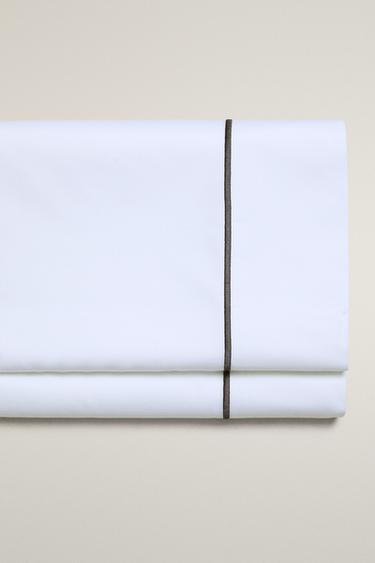 SATEEN FLAT SHEET WITH TRIM - MIDNIGHT BLUE by Zara - Image 0