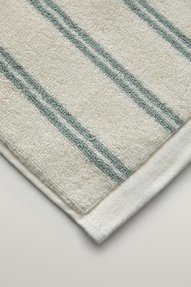 DOUBLE STRIPE BATH MAT — Ecru / Green 2