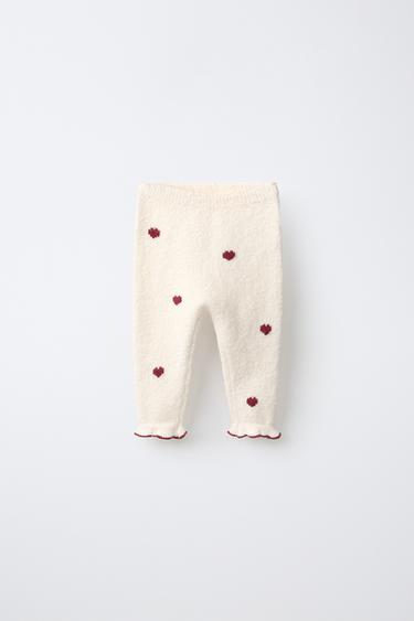 EMBROIDERED HEART KNIT TROUSERS - Ecru by Zara