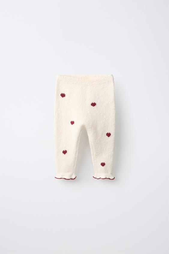 EMBROIDERED HEART KNIT TROUSERS - Ecru by Zara - Image 0