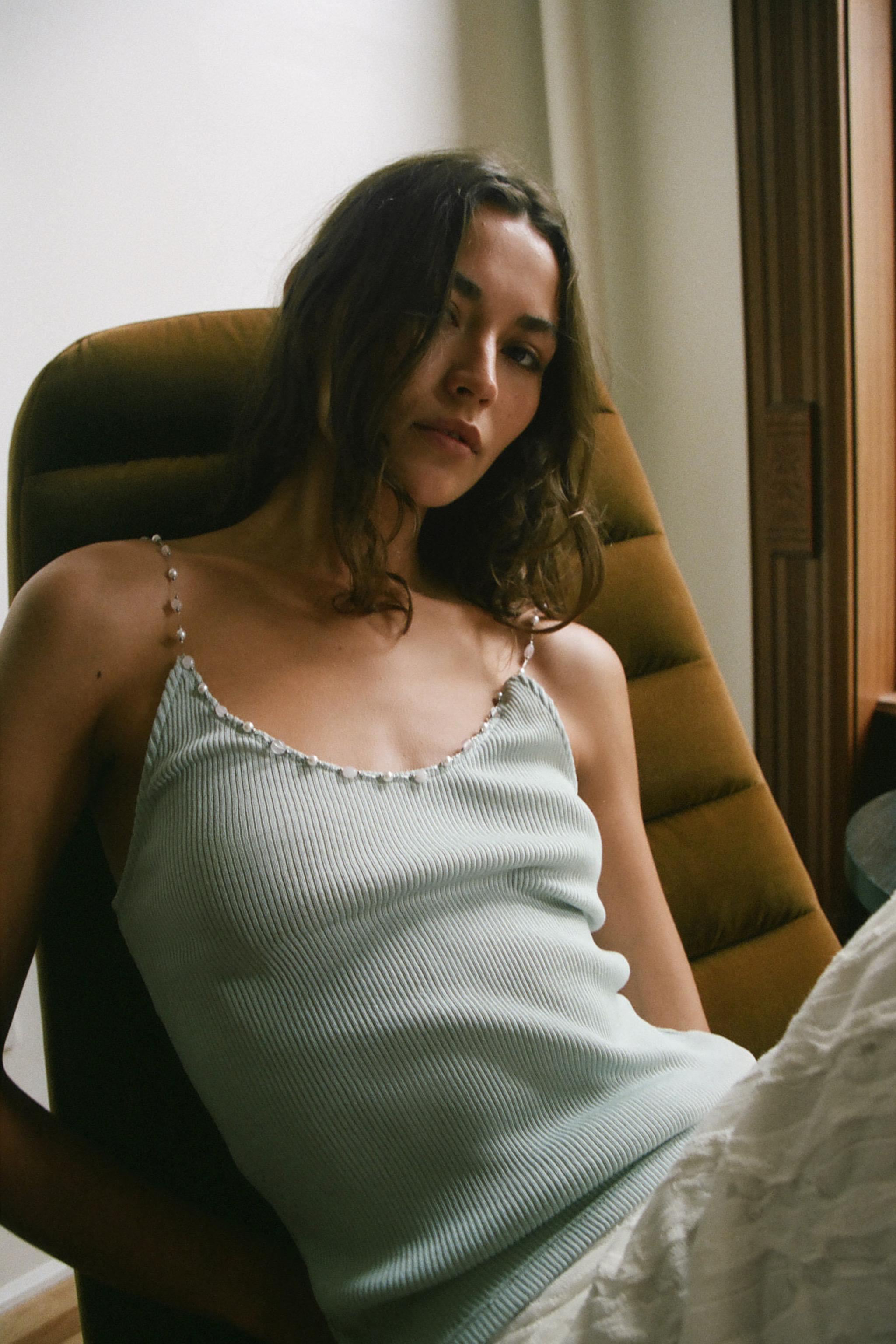 BEADED RIB TOP — Pearl gray