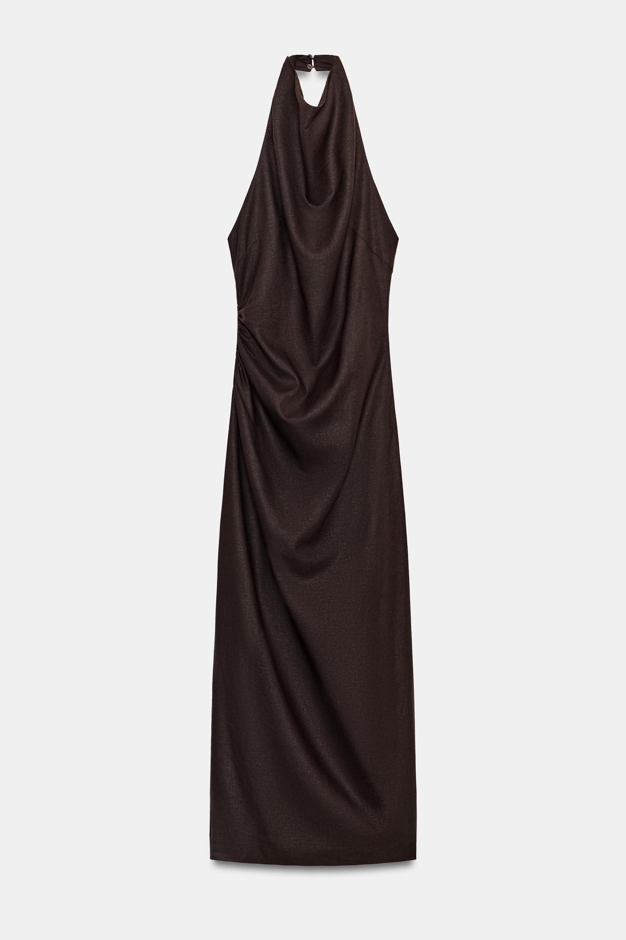 LINEN HALTER NECK MIDI DRESS