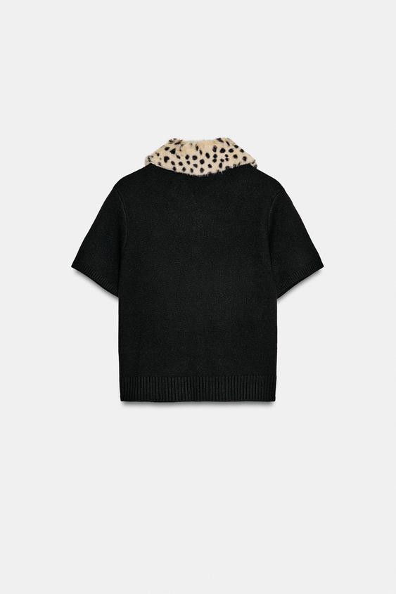 GILET EN MAILLE COL AMOVIBLE EFFET FOURRURE - Noir de Zara - Image 5