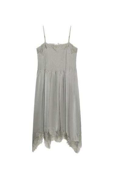 Zara ZARA WOMAN 系列蕾絲中長版洋裝 - 中灰色