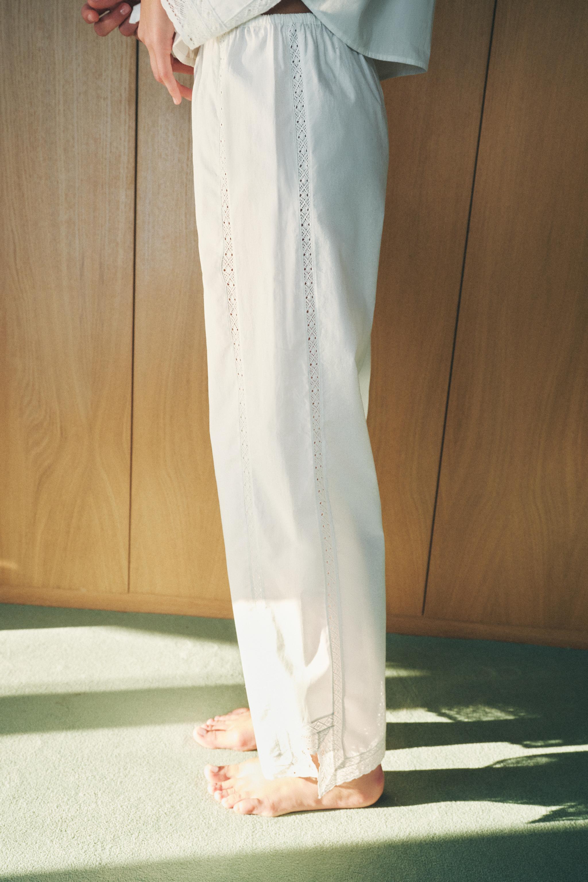 ZARA コットンレースパジャマパンツ 6895/504 LACE COTTON PAJAMA PANTS - Oyster-white | ZARA United States
