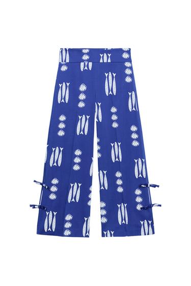 Zara SUKNJA-PANTALONE SA DEZENOM I TRAKAMA – plava / bela
