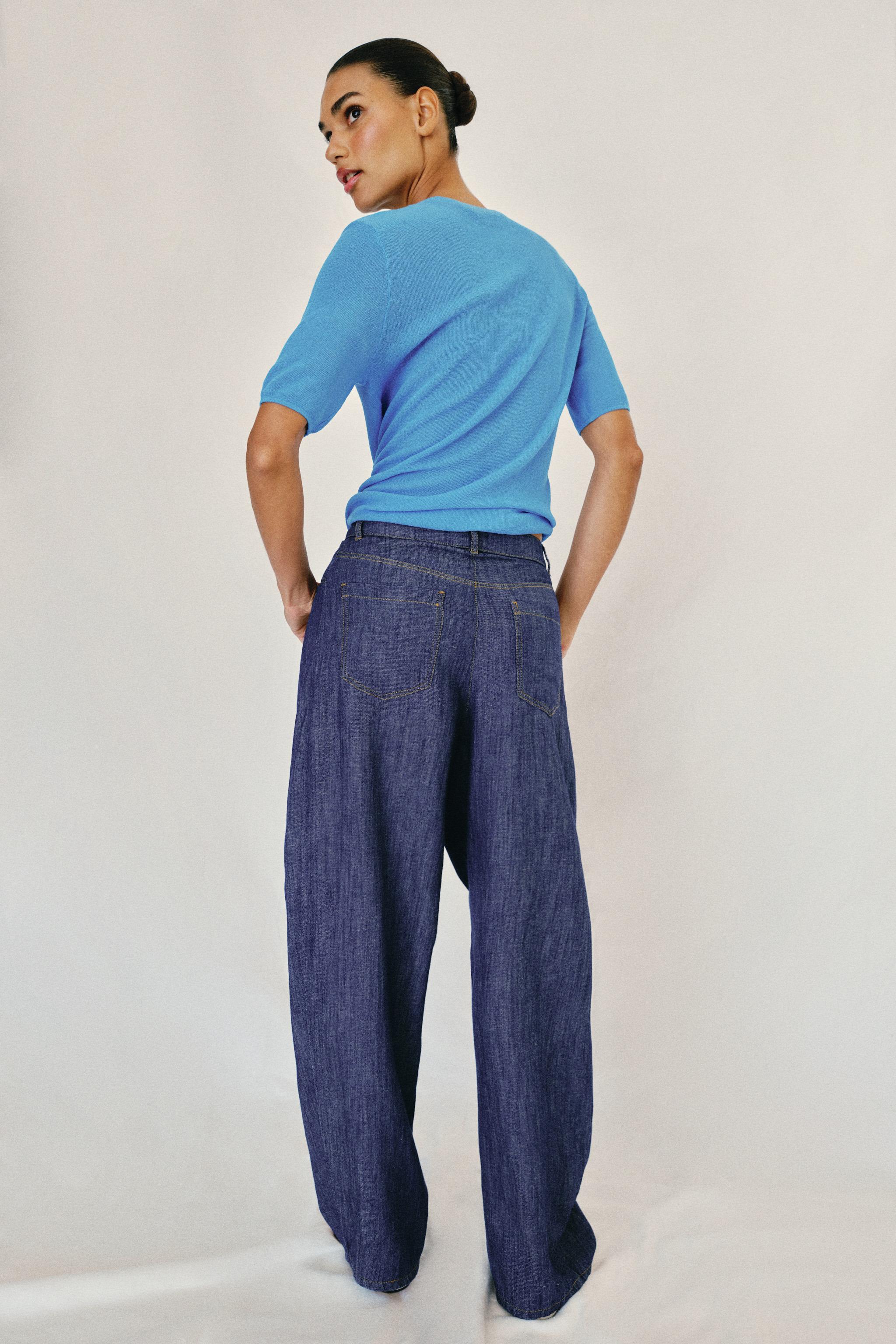 Zara Pilili Keten Pantolon görsel 5