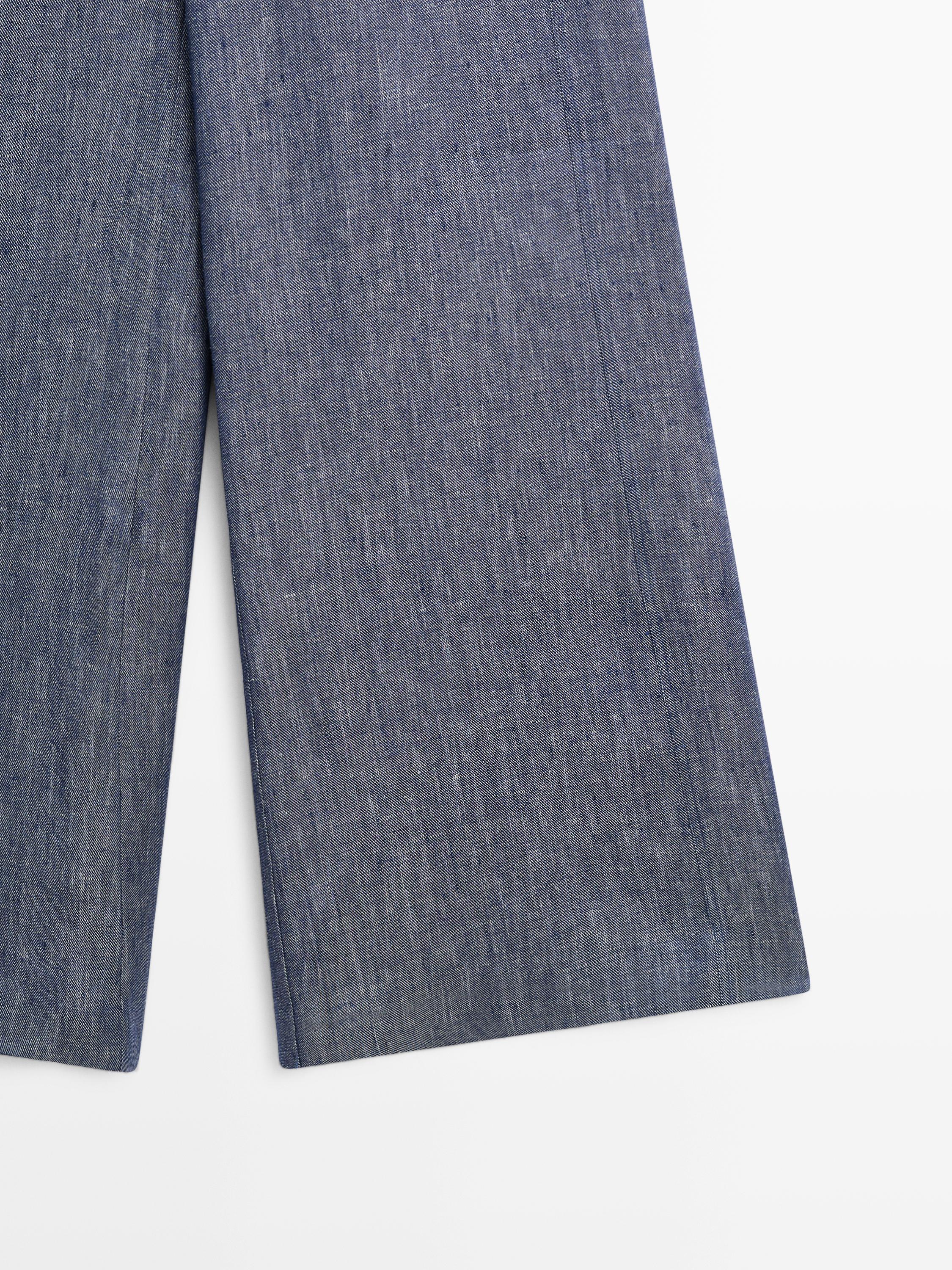 High-waist linen palazzo trousers