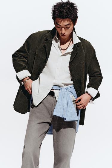 Zara 麂皮皮質西裝外套 - 卡其色