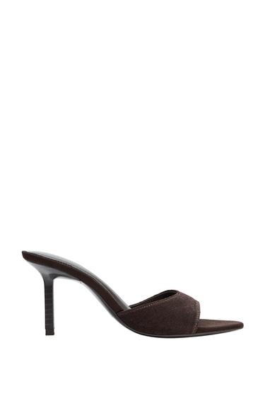 SPLIT SUEDE HEELED SANDALS - Brown by Zara