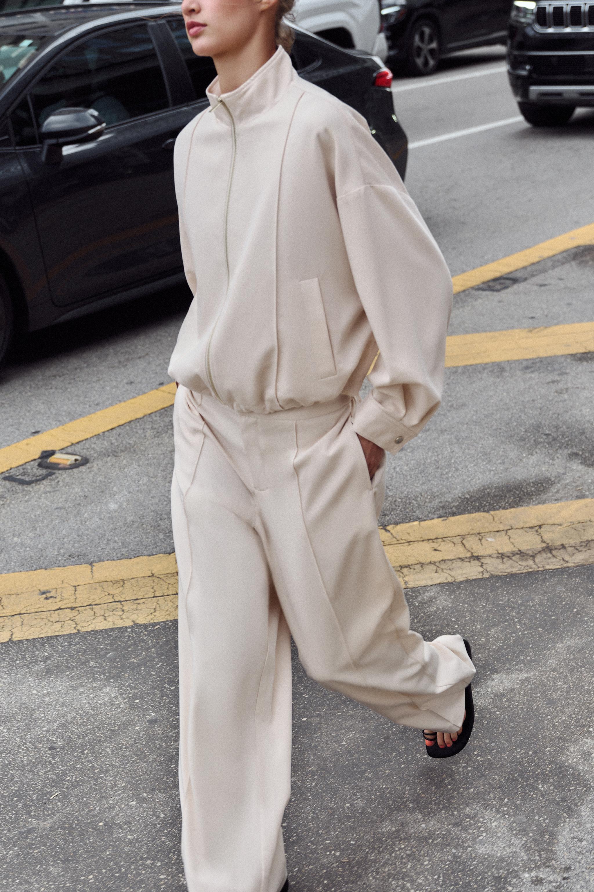 STRAIGHT-LEG TROUSERS WITH FRONT SEAM DETAIL — Ecru
