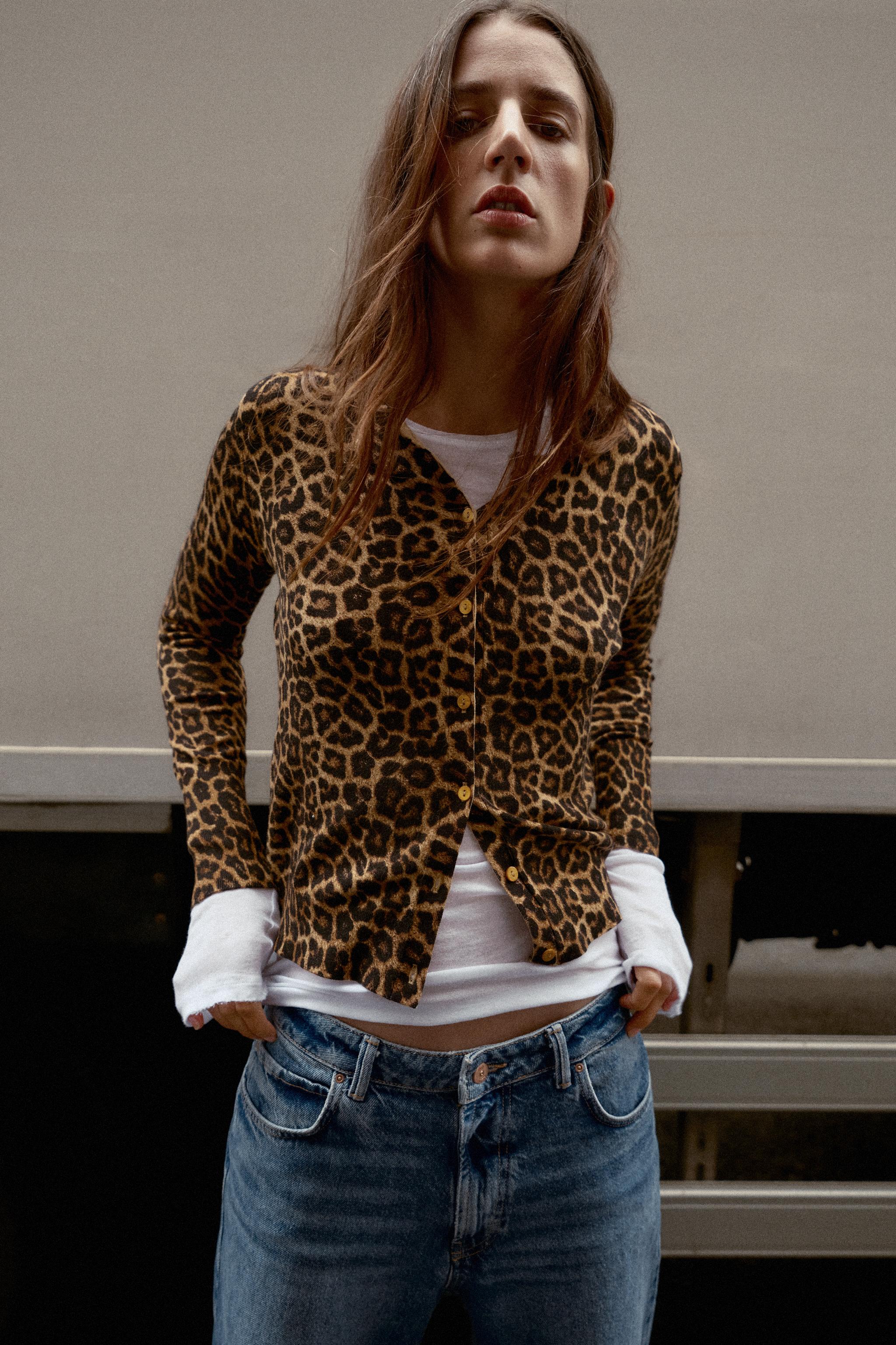 ANIMAL PRINT CARDIGAN - Black / Brown | ZARA Canada