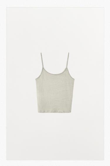 Zara LINEN BLEND TANK TOP - Pearl gray