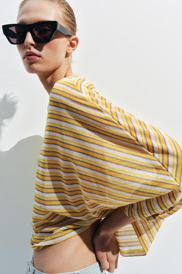 STRIPED RUSTIC CAPE T-SHIRT - Light yellow by Zara - Image 2