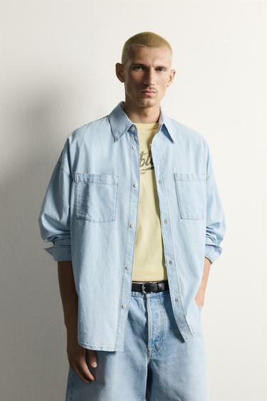 GEWASCHENES JEANSHEMD AUS LEICHTEM DENIM - Hellblau von Zara