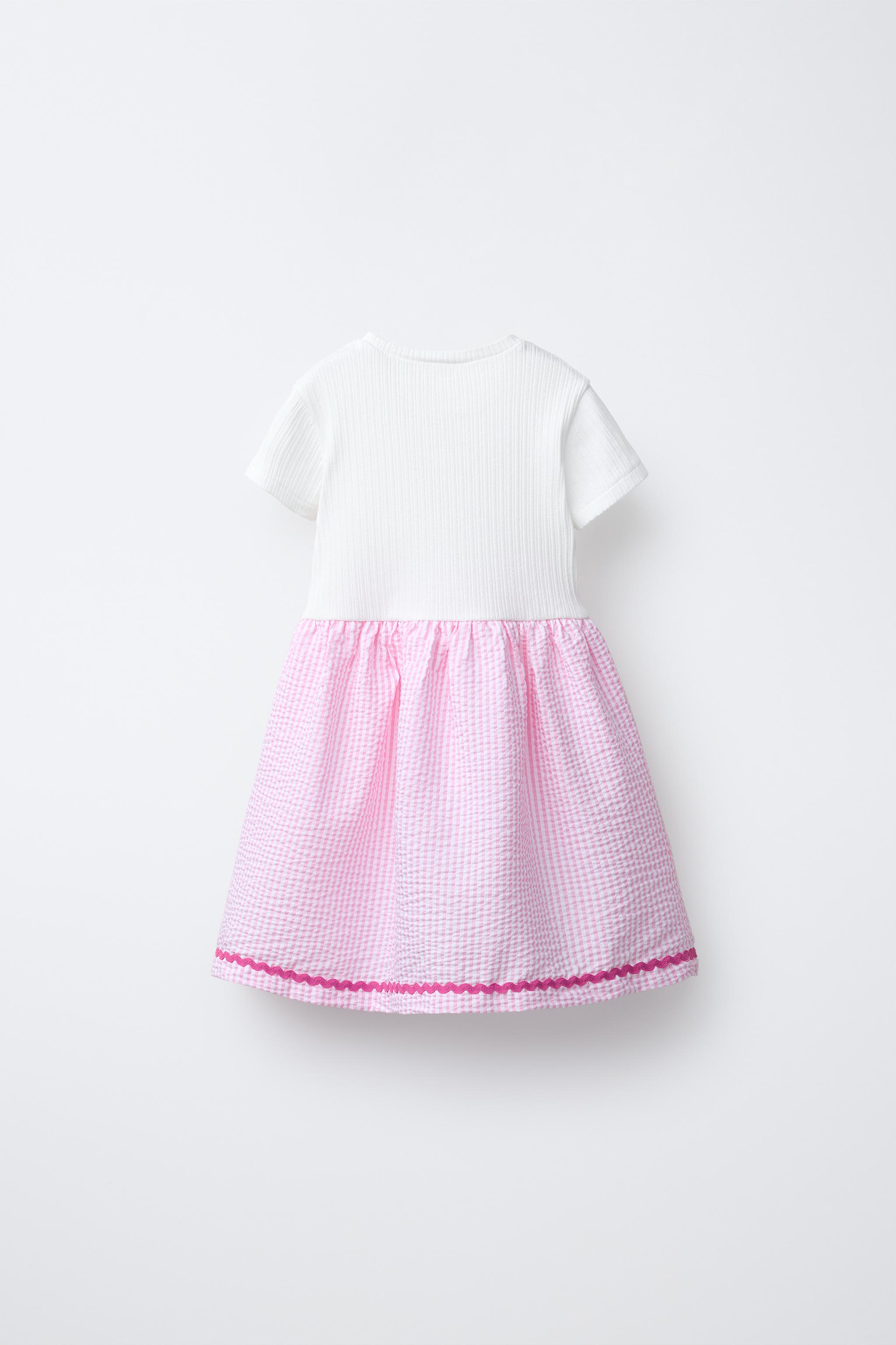 PRINTED SEERSUCKER COMBI DRESS — Pink