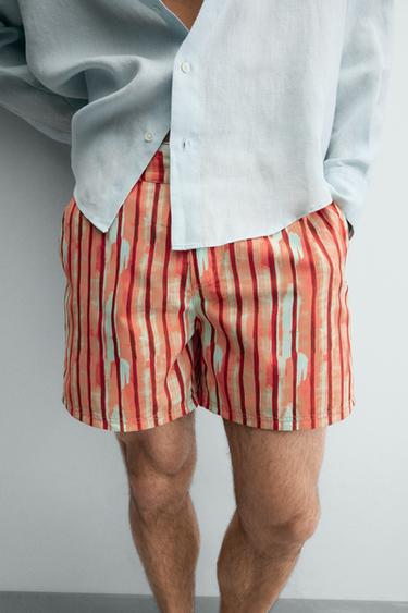 STRIPED SWIMMING TRUNKS - Orange by Zara - Image 4