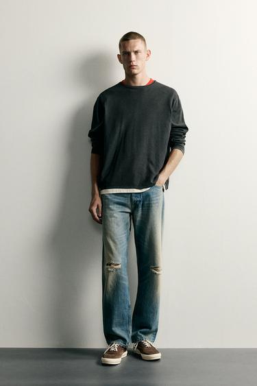 WASHED TEXTURED RELAXED FIT JUMPER - Faded black by Zara - Image 0