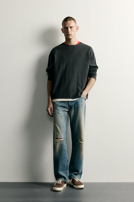 Zara RELAXED FIT WASHED TEXTURE SWEATER - Faded black - Image 0
