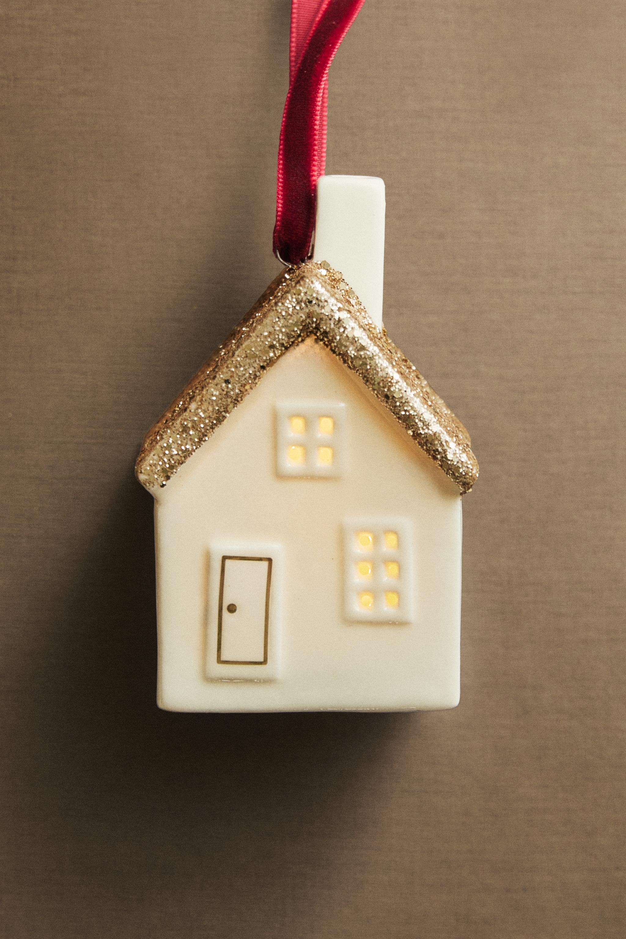 CERAMIC HOUSE CHRISTMAS TREE ORNAMENT