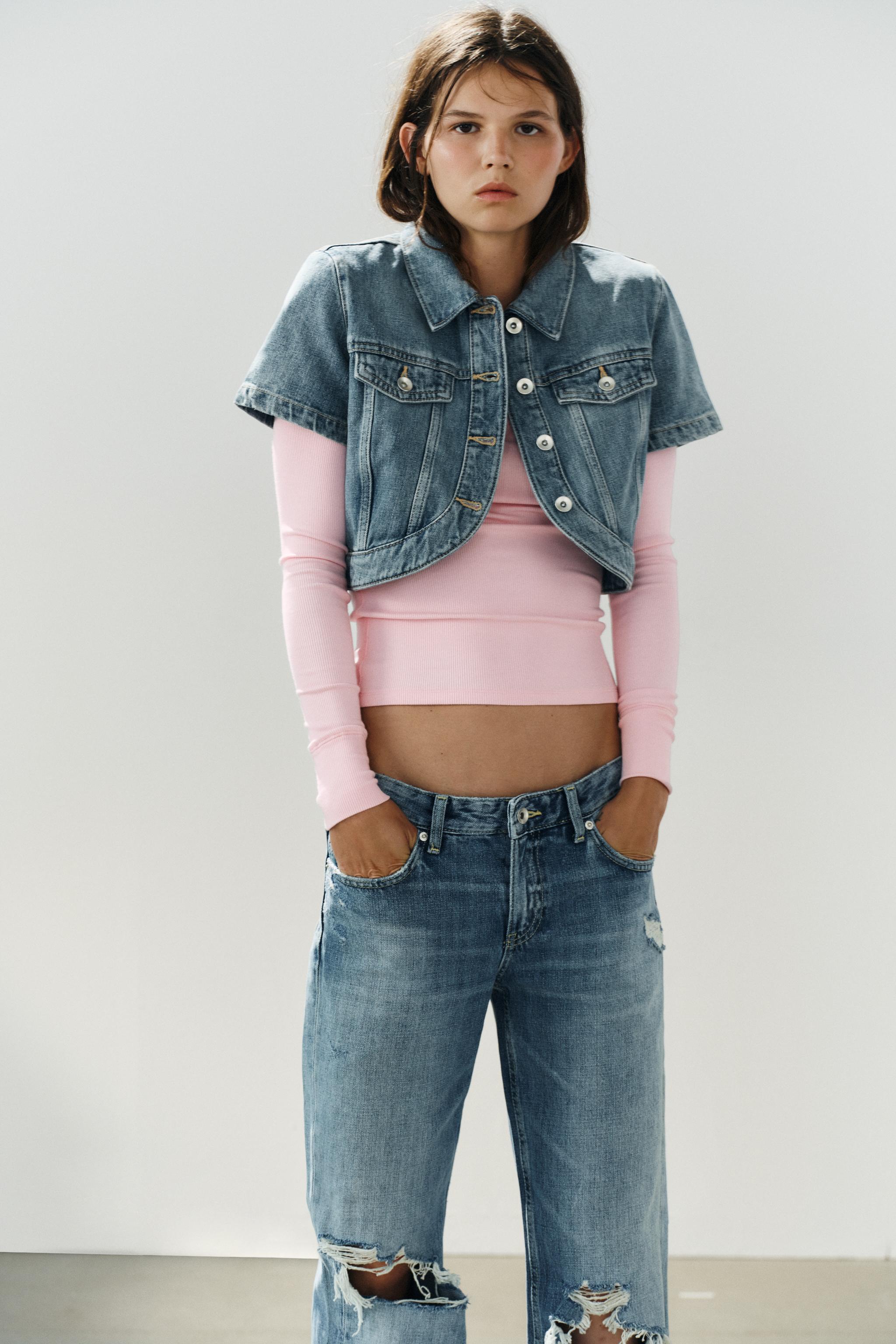 Женские рубашки Zara TRF ASYMMETRIC DENIM CROPPED SHIRT — фото 2
