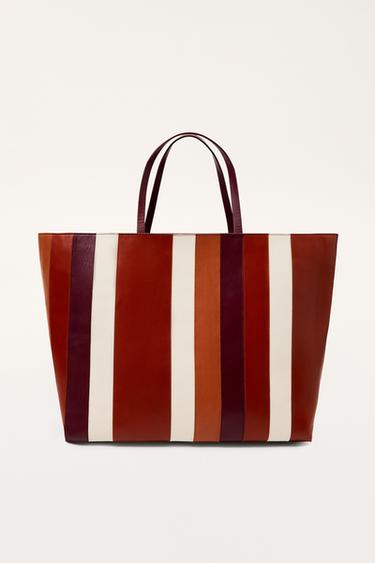 LEATHER MAXI STRIPE TOTE BAG - LIMITED EDITION - Orange by Zara