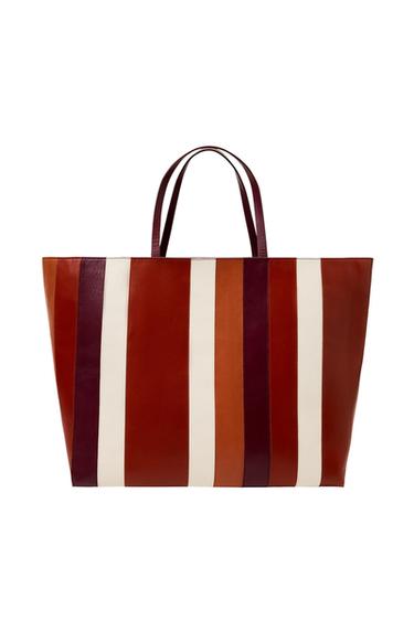 LEATHER STRIPE MAXI SHOPPER LIMITED EDITION - Orange by Zara - Image 0