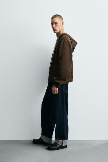 HOODED KNIT TEXTURED OVERSHIRT - Brown by Zara - Image 3