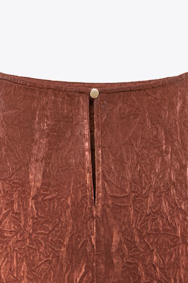 CRINKLED EFFECT SATIN TOP - Copper by Zara - Image 6