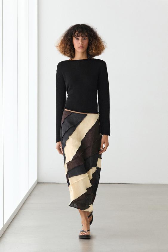 Layered contrast linen midi skirt from Zara - $200