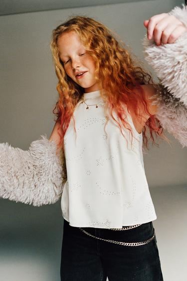 HALTER NECK RHINESTONE TOP - Oyster-white by Zara