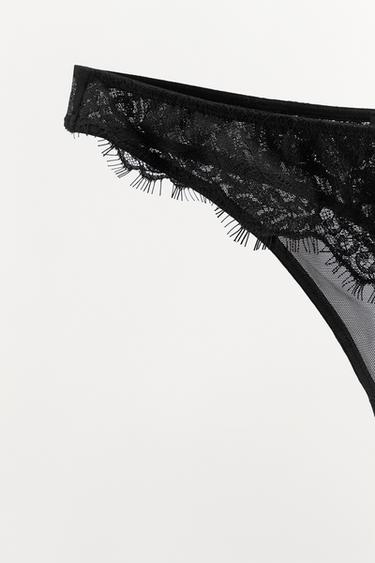 TANGA EN MESH ET DENTELLE - Noir de Zara - Image 4
