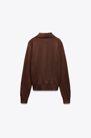 BASIC WOOL POLO SHIRT - chocolate by Zara - Image 5