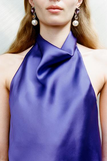 SATIN HALTER TOP - Purple by Zara - Image 1