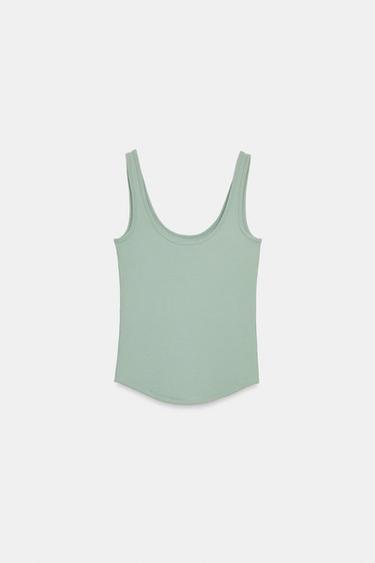 DÉBARDEUR EN COTON - Vert / Bleu de Zara - Image 3