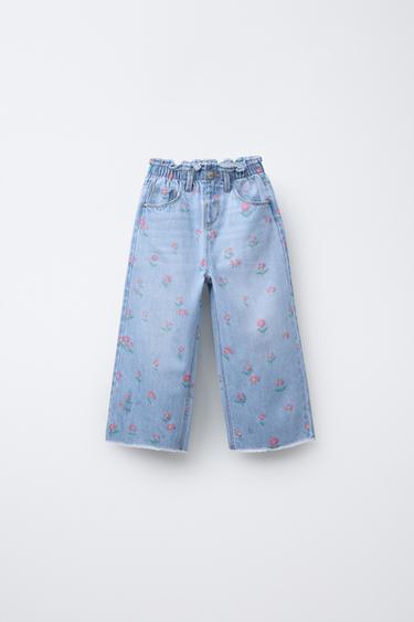 FLORAL PAPERBAG JEANS - Mid-blue by Zara - Image 0