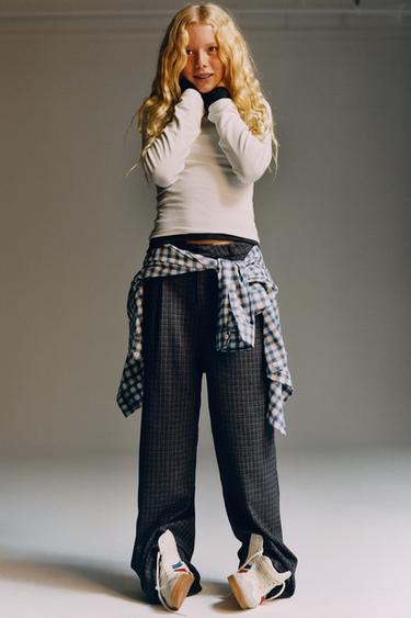 CHECK TROUSERS WITH DRAWSTRING - Blue by Zara