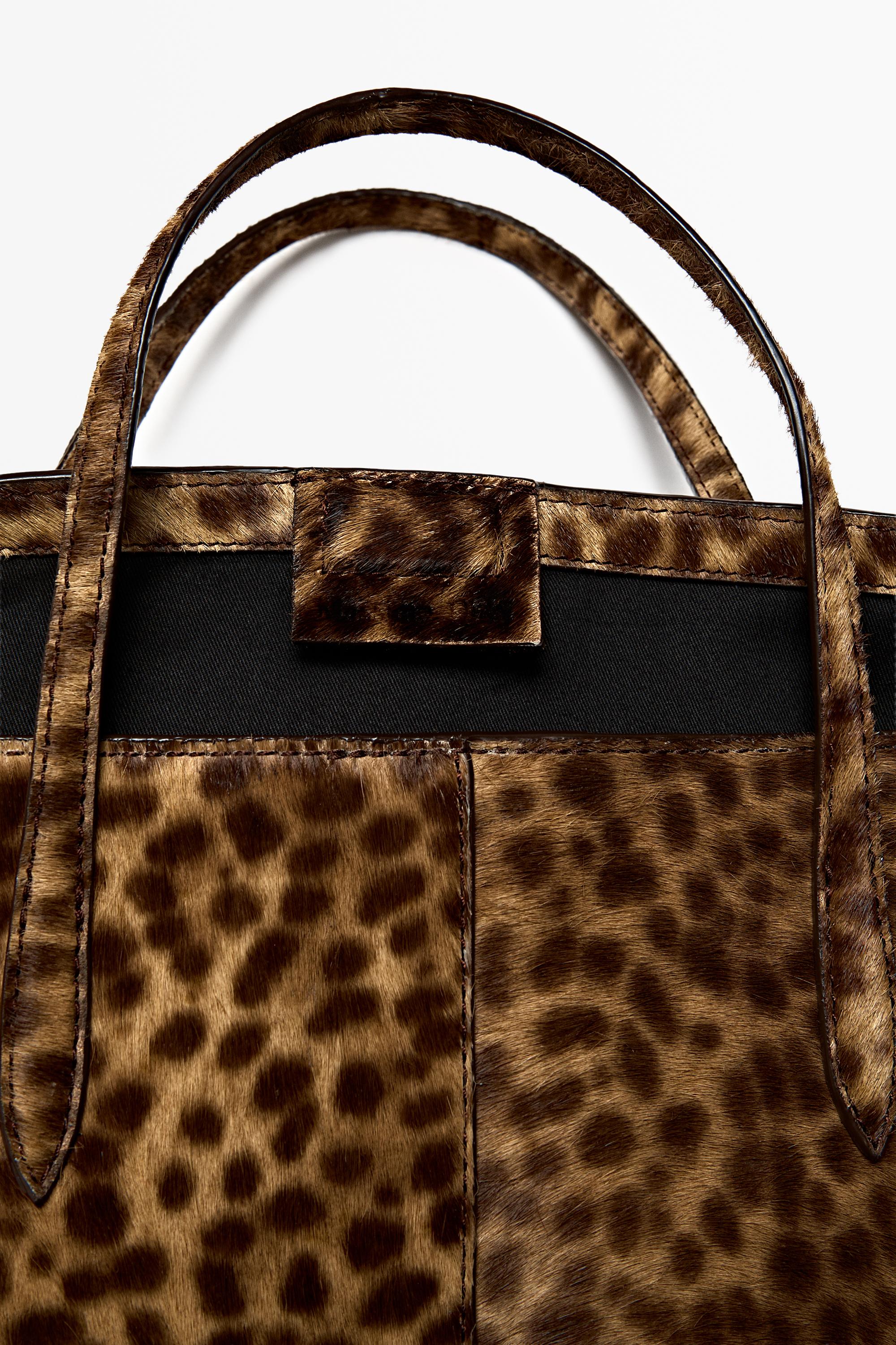 Large fur leather tote bag