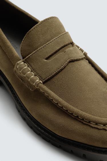 LEATHER PENNY LOAFERS WITH TRACK SOLE - Beige by Zara - Image 5