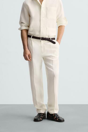 PANTALÓN ESPIGA LINO - LANA LIMITED EDITION - Blanco roto de Zara