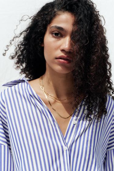 STRIPED SHIRT WITH WIDE SLEEVES AND METALLIC THREAD - Blue/White by Zara - Image 3