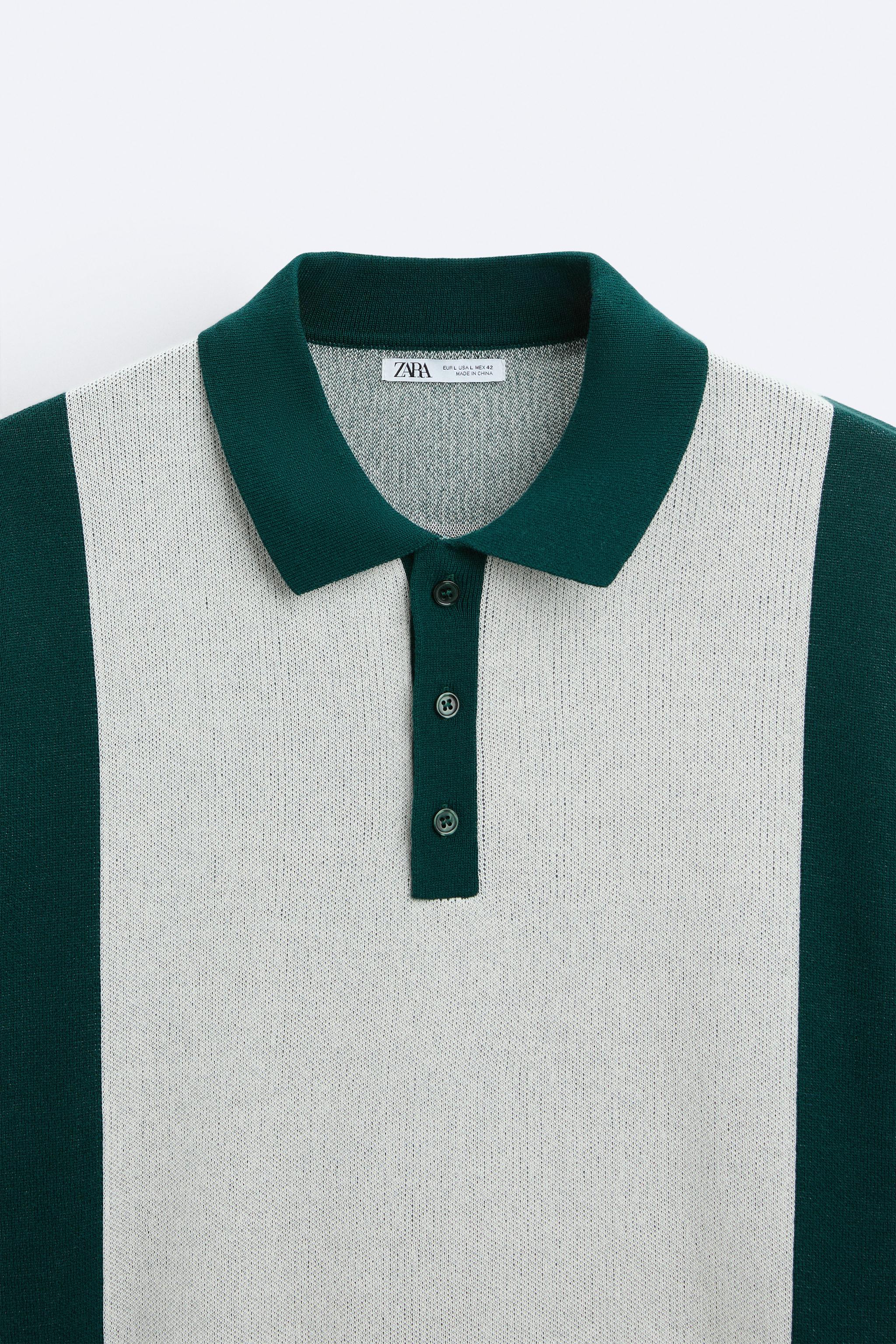 ストライプ柄ジャカードニットポロシャツ - グリーン | ZARA