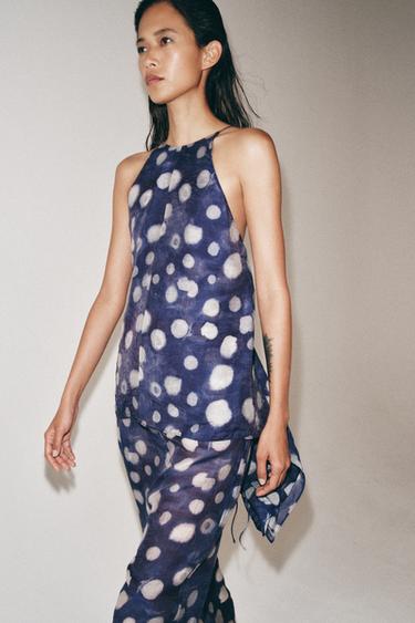 Zara ZW COLLECTION POLKA DOT TOP - Blue
