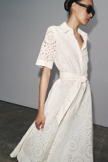ROBE CHEMISE BRODÉE ZW COLLECTION - Écru de Zara - Image 4